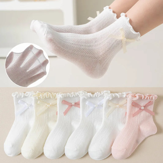 3 Pairs/lot Kids Socks Bowknot Princess Spring Summer Cotton Girls Socks Cute  Children Baby Little Girl Clothing Accessories