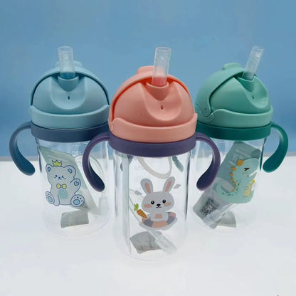 350ml Baby Bottles Drinking Cup Feeding Bottle with Straw Gravity Ball Wide-Caliber Kids Drinking Milk Water Dual-Use Bottle