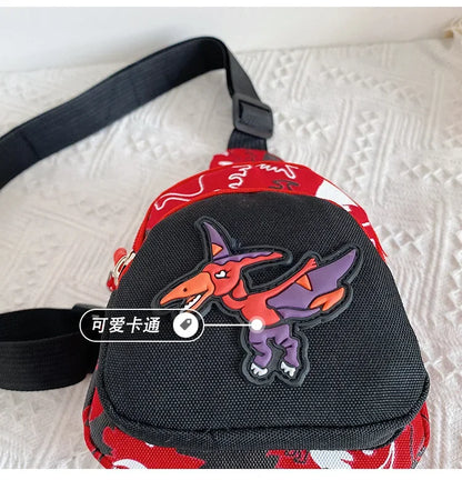 Kids Waist Bags Cartoon Dinosaur Print Outdoor Travel High Capacity Crossbody Zipper Bag Girl Boy Gift Children Chest Pouch Pack