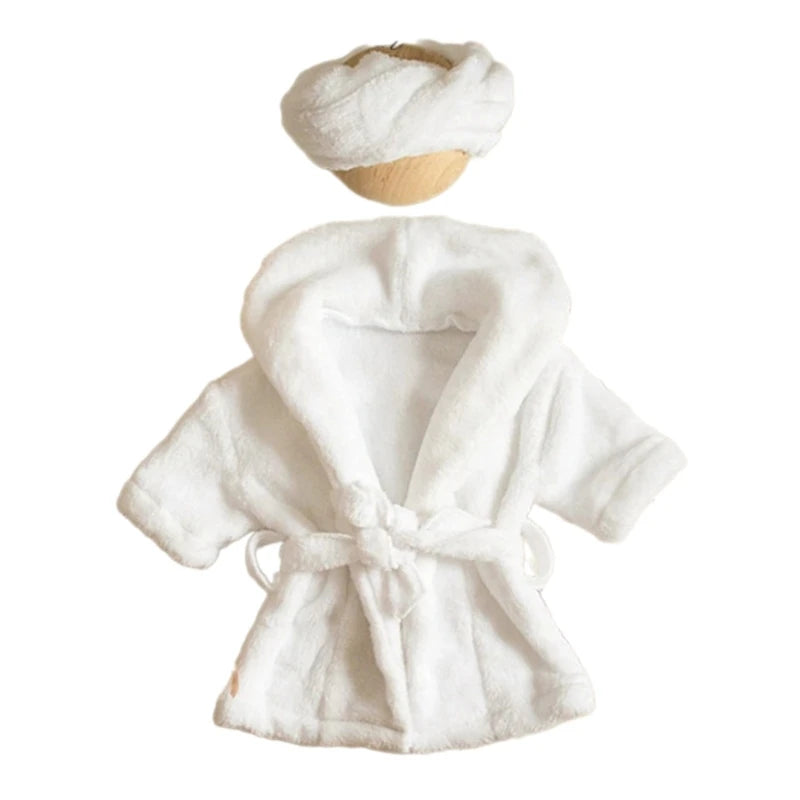 Baby Photo Shooting  Accessories Bath Robe Headwrap Plush Bathrobe Towel Infant Costume Photostudio Posing Suit Newborns Shower