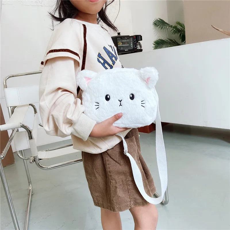 1 Piece Cute Kids Bag for Girls Kawaii Cartoon Animal Cat Messenger Bag for Children Portable High Capacity Outdoor Plush Bag