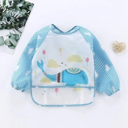 1Pcs Waterproof Eating Smock Infant Toddler Baby Cartoon Long Sleeve Art Apron Animal Smock Soft Baby Bib Burp Clothes