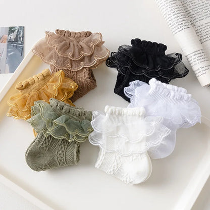 3 Pairs/Lot Summer Girls Socks Baby Kids Ruffle Sock Cute Children Frilly White Black Lace Cotton Socks For 1-10Years