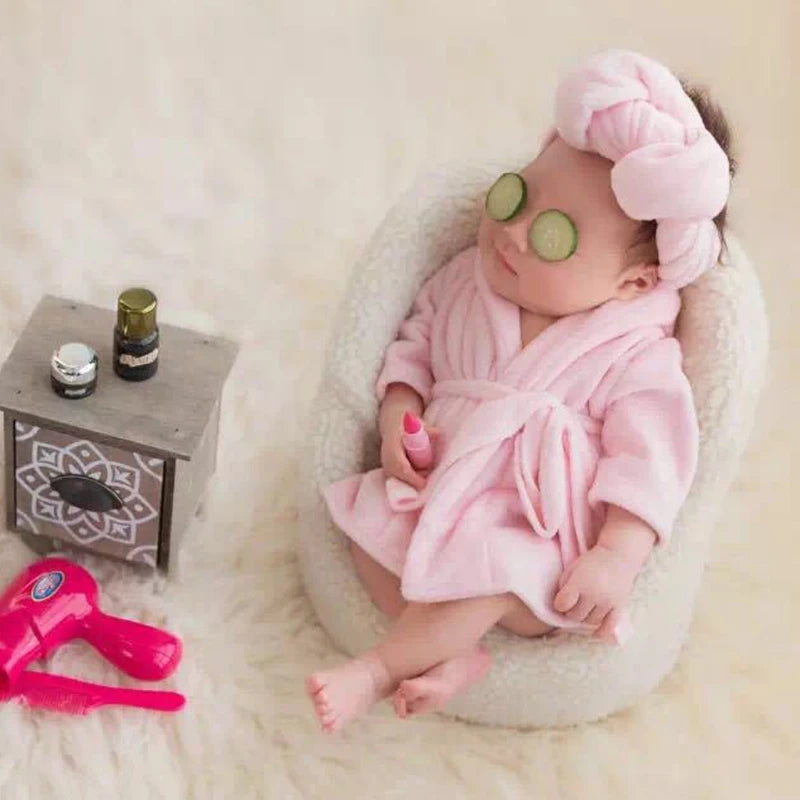 Baby Photo Shooting  Accessories Bath Robe Headwrap Plush Bathrobe Towel Infant Costume Photostudio Posing Suit Newborns Shower