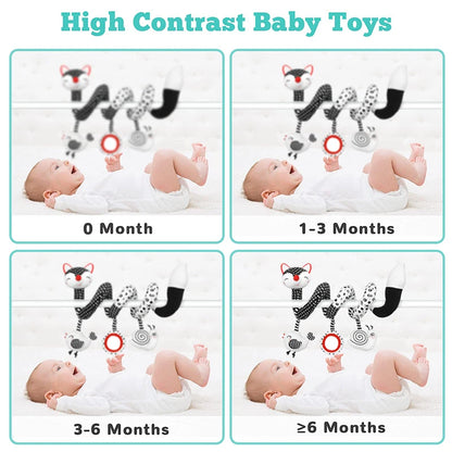 Car Seat Toys for Babies Rattle Mirror Crinkle Squeaky Carseat Stroller Toys 0-6 Months Developmental Newborn Baby Girl Gifts
