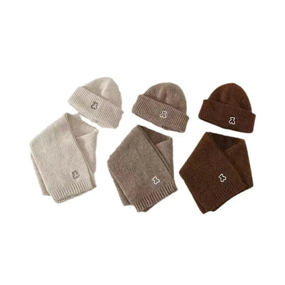 2024 New Fashion Warm Hat Scarf Set for Kids Boy Girl Chic Cartoon Bear Knitted Hat Scarf Autumn Winter Warm Beanie Scarf Set