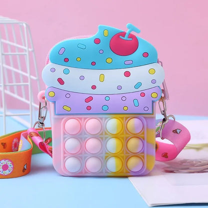 Girls Toys Silicone Ice Cream Messenger Bag Coin Purse Children's Decompression Pop Fidget Toys
