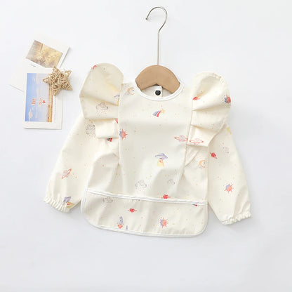 Baby Feeding Bibs Angel Wings Kids Waterproof Long Sleeve Art Smock Baby Stuff Anti-dirty Dinning Apron with Pocket for Newborn