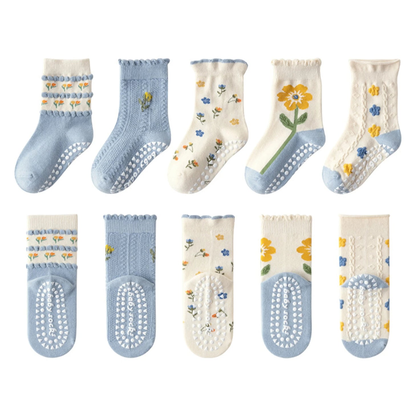 5 pairs of children's mid tube socks, spring and autumn adhesive point floor socks, playground anti slip socks, trampoline socks