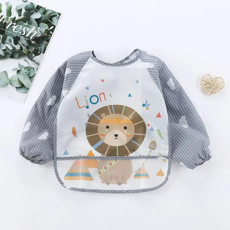 1Pcs Waterproof Eating Smock Infant Toddler Baby Cartoon Long Sleeve Art Apron Animal Smock Soft Baby Bib Burp Clothes