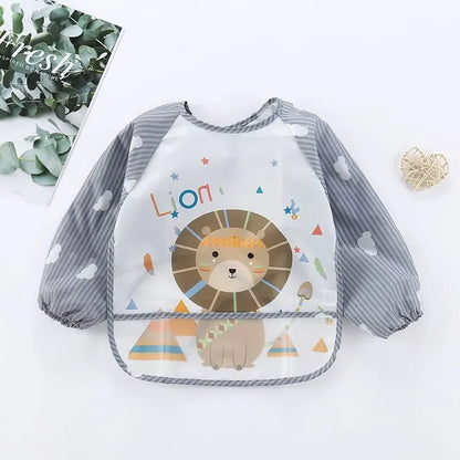 1Pcs Waterproof Eating Smock Infant Toddler Baby Cartoon Long Sleeve Art Apron Animal Smock Soft Baby Bib Burp Clothes