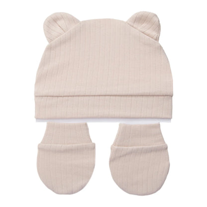 3Pcs/Set Cute Cotton Baby Hats Newborn Bonnet Gloves Mittens Beanies Bear Ear Shape Gift Photo Props Infant 0-3M Clothing