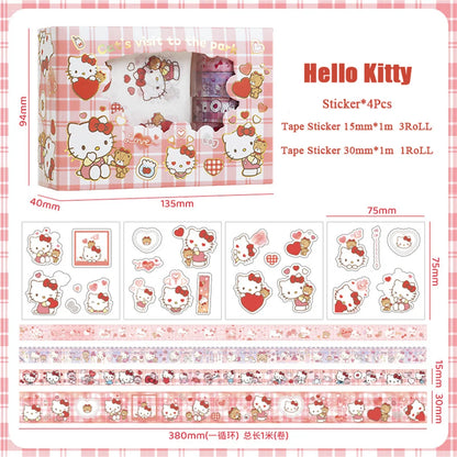 Sanrio Hello Kitty Cinnamoroll Kuromi Sticker Roll Gift Box Cute My Melody Pompompurin Hand Acount Tape Stickers Decal Kids Toys