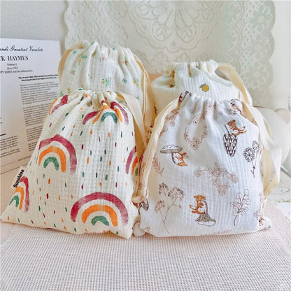 Printed Flower Mommy Bag Baby Diaper Bag Cotton Nappy String Pocket Stroller Carry Pack Travel Outdoor Diaper Storage Bag