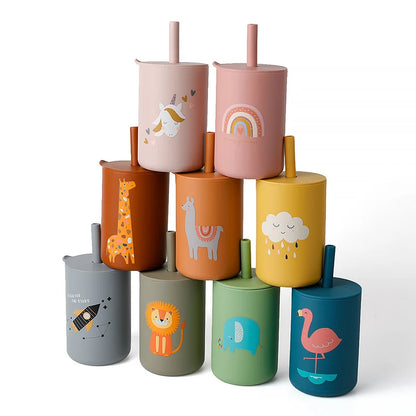 Baby Feeding Drinkware Straw Cup Baby Cartoon Learning Feeding Cup Food Grade Silicone Toddler Water Bottle Tableware BPA Free