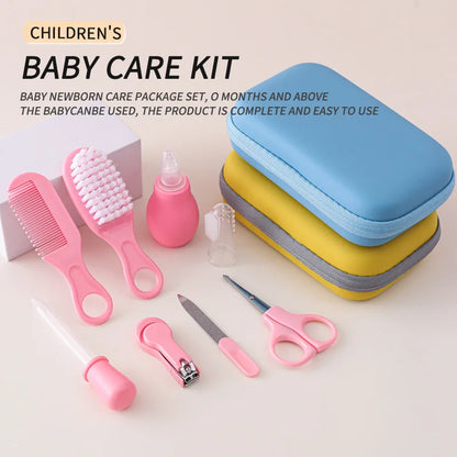 8/13pcs Baby Care EVA Bag Eight-piece Set Baby Nasal Aspirator Nail Scissors Cartoon Set Daily Cleaning Supplies Care Bag