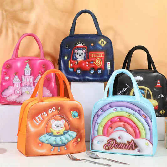 Kids Lunch Bag For School Portable Thermal Bag Children Cartoon Insulated Lunch Bag Cooler Bento Pouch Dinner Picnic Handbags