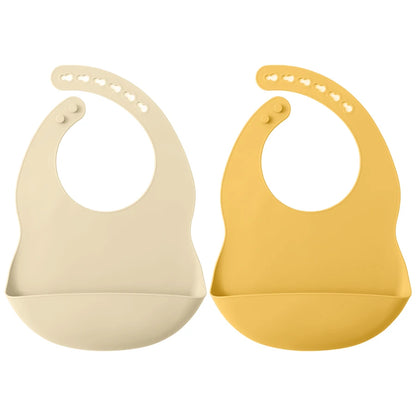 2PCS Toddler Silicone Breastplate Baby Bib Waterproof Solid Color Infant Bibs Newborn Feeding Burp Cloth Drooling Scarf