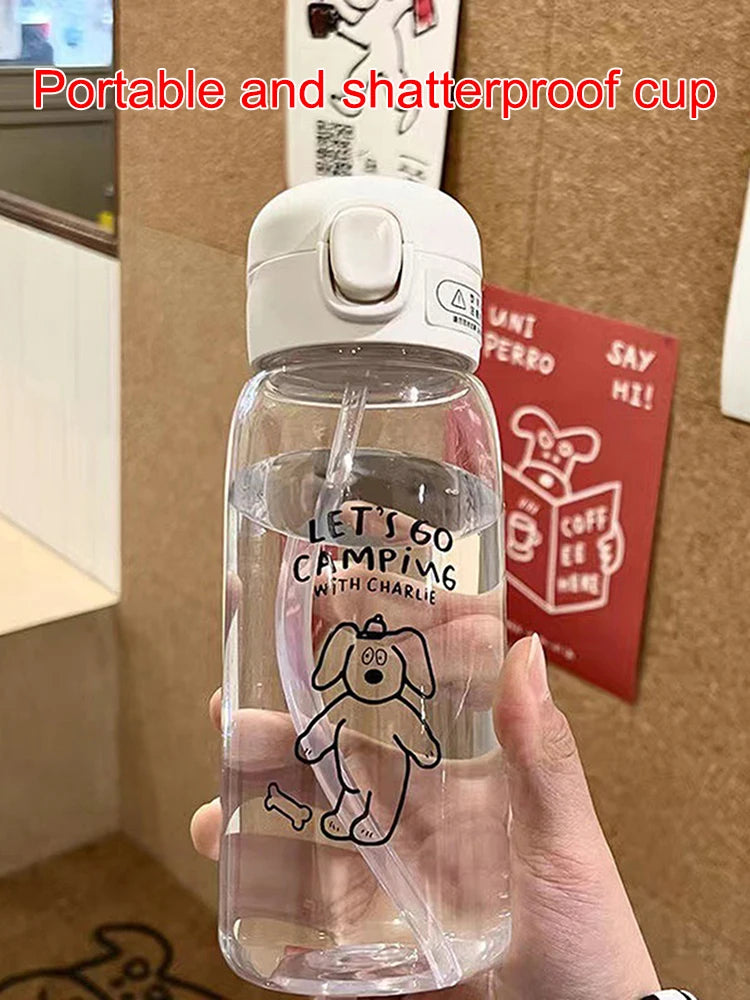 Plastic Water Bottle Water Cup With Straw Simple Large Capacity Portable Drop Resistant And Portable Cup Cartoon Ice Suction Cup