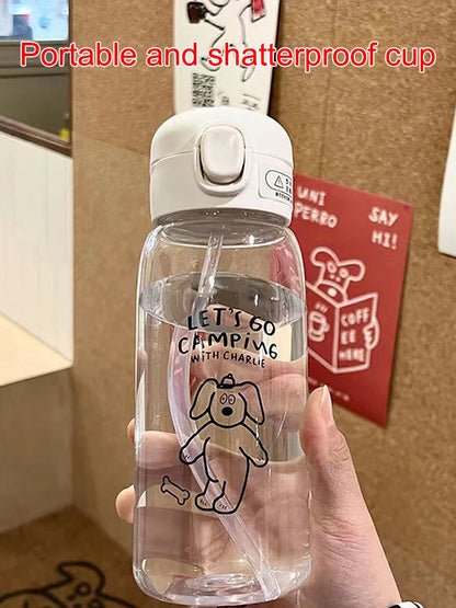 Plastic Water Bottle Water Cup With Straw Simple Large Capacity Portable Drop Resistant And Portable Cup Cartoon Ice Suction Cup