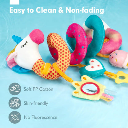 Car Seat Toys for Babies Rattle Mirror Crinkle Squeaky Carseat Stroller Toys 0-6 Months Developmental Newborn Baby Girl Gifts
