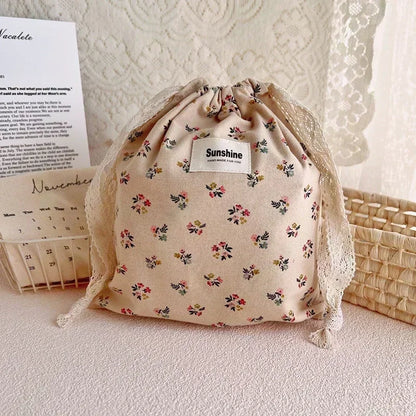 Printed Flower Mommy Bag Baby Diaper Bag Cotton Nappy String Pocket Stroller Carry Pack Travel Outdoor Diaper Storage Bag