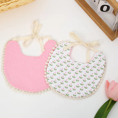 Muslin Cotton Baby Boys Girls Bibs Double Side Flower Rainbow Print Saliva Towel Infant Feeding Burp Cloth Kids Adjustable Scarf