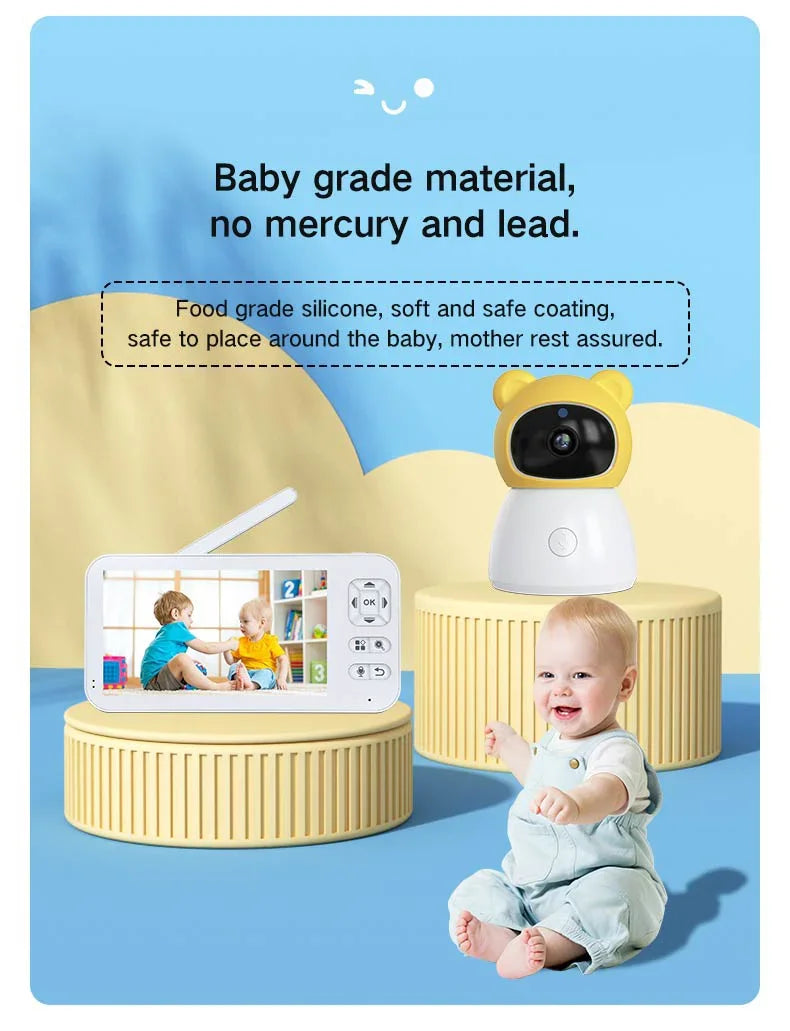 TUYA 5 Inch Video Baby Monitor with Camera PTZ Zoom 3MP Babyphone Cam Security Protection Surveillance Cam Temperature Sensor