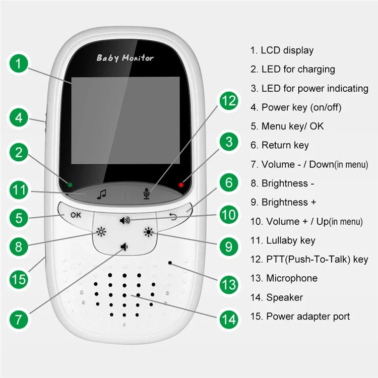 VB602 Baby Monitor IR Night Vision Temperature Monitor Lullabies Intercom VOX Mode Video Baby Camera Walkie Talkie Babysitter