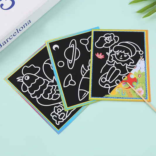 10pcs Children Scratch Montessori Drawing Toys DIY Paper Cartoon Art  Painting Education Montessori Children Kids Baby Toy Gifts