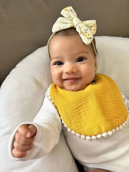 3Pcs/Set Baby Flower Bibs & Headbands Bow Nylon Hairbands Double Side Saliva Towel Feeding Burp Cloth Scarf Boys Girls Headwear