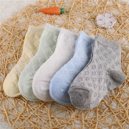 5 Pairs/Lot Children Soft Cotton Socks Boy Girl Baby Ultrathin Fashion Breathable Solid Mesh For Spring Summer 1-8T Teens Kids