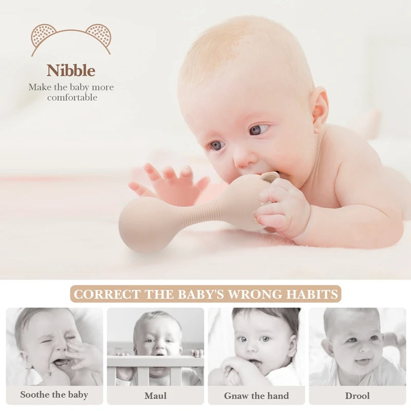 Baby Silicone Sand Hammer Toys 0 12 Months Baby Teether Toys Cartoon Bear Make Hoise Maracas Silicone Accessories for Babies