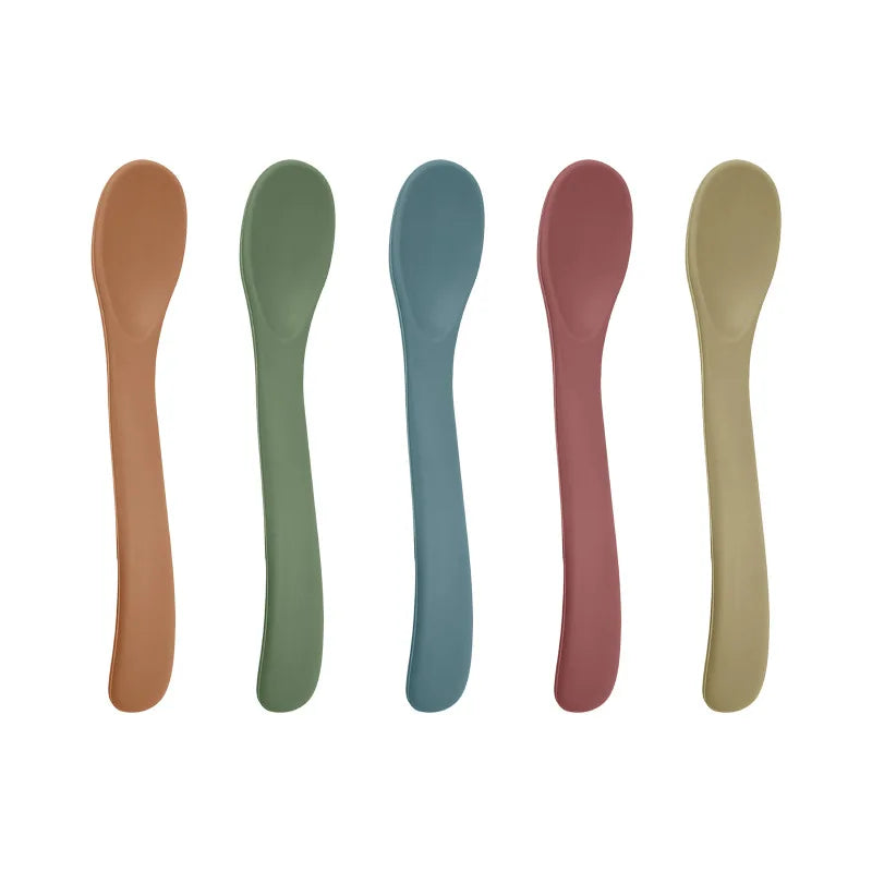 Food Grade Silicone Small Curved Spoon Baby Food Spoon Children Tableware Feeding Soft Spoon