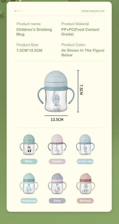 250ml Baby Feeding Cup with Straw Children Learn Feeding Drinking Bottle Animal Design Kids Training Cup with Straw BPA Free