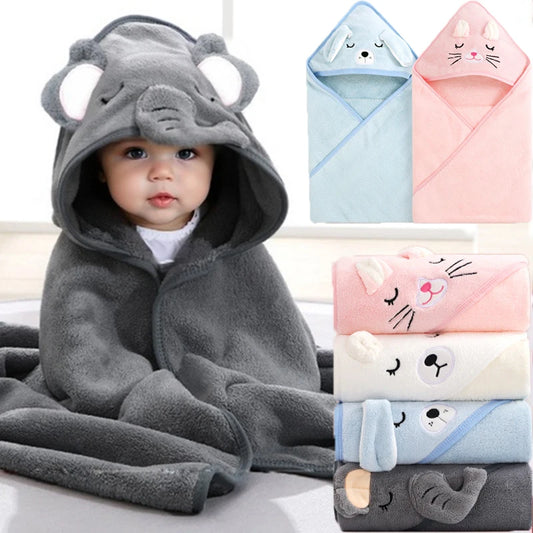 1 pack of baby bath towel cartoon plain baby blanket, bathroom supplies, polyester fiber bathrobe with strong water absorption,
