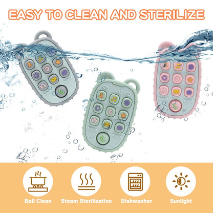 2024 New Baby Teether mobile phone Shape Silicone Teether Teething Toy Kids Sensory Educational Toy baby gift set