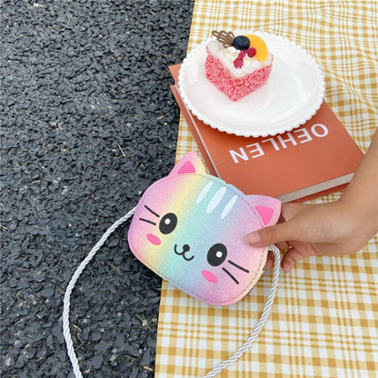 Mini Crossbody Bag for Children Cute Cartoon Cat Baby Girls Shoulder Bags PU Leather Boys Kids Small Coin Purse Handbags Wallet