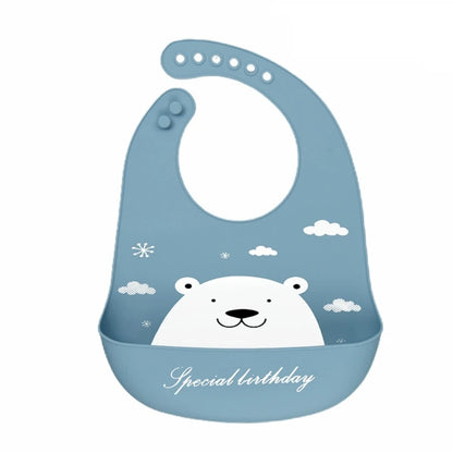 Cartoon Waterproof Soft Silicone Baby Bibs Adjustable Toddler Feeding Food Catcher Roll up Pocket Feeding Stuff Apron