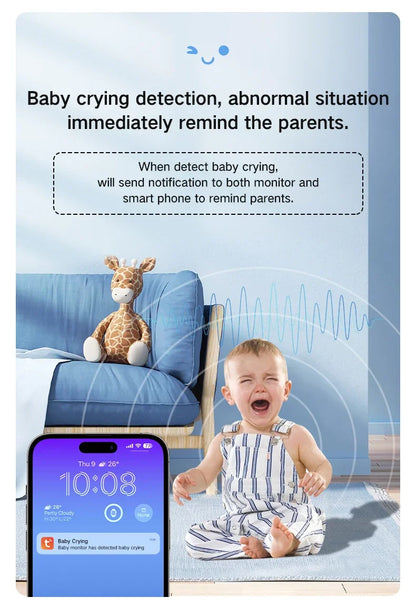 TUYA 5 Inch Video Baby Monitor with Camera PTZ Zoom 3MP Babyphone Cam Security Protection Surveillance Cam Temperature Sensor