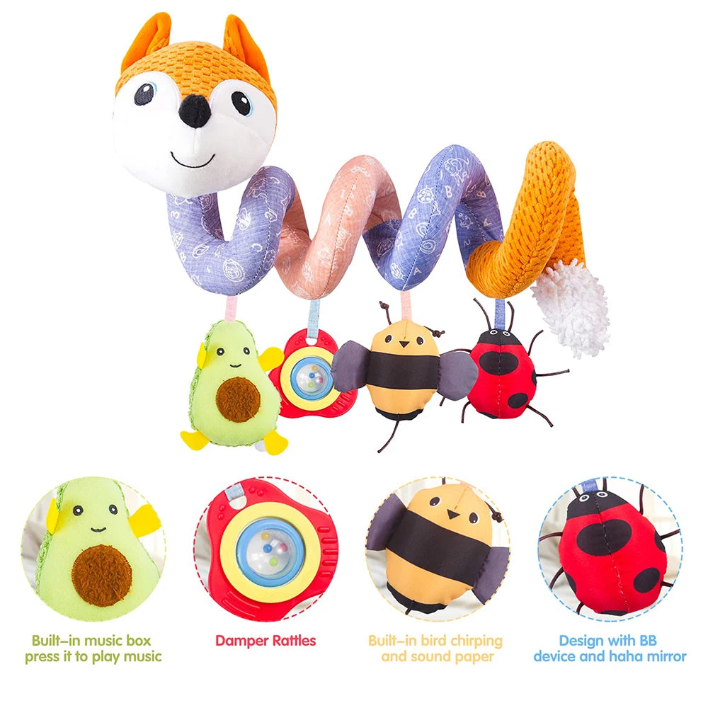 Newborns Spiral Hanging Activity Stroller Toy Baby Carseat Toy Black & White Lion Koala Rattle  for Crib Mobile Sensory Toy Gift