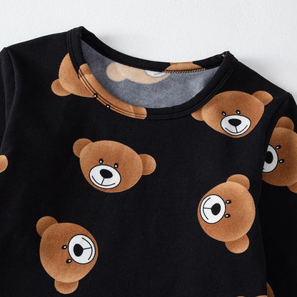 2-piece 2024 new autumn children's cute bear long-sleeved trousers suit boy leisure and comfortable home cover girl Joker pajama