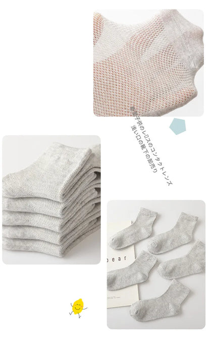 5 Pairs/Lot Children Cotton Socks Boy Girl Baby Fashion Solid Wild Soft Breathable For 1-12 Years Summer Kids Casual Mesh Socks