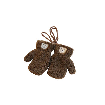 Bear Winter Baby Scarf Gloves Set Faux Lamb Wool Korean Warm Kids Neck Warmer Mittens Children Boys Girls Accessories 2-6Y