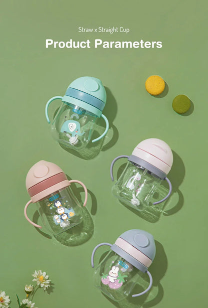 250ml Baby Feeding Cup with Straw Children Learn Feeding Drinking Bottle Animal Design Kids Training Cup with Straw BPA Free