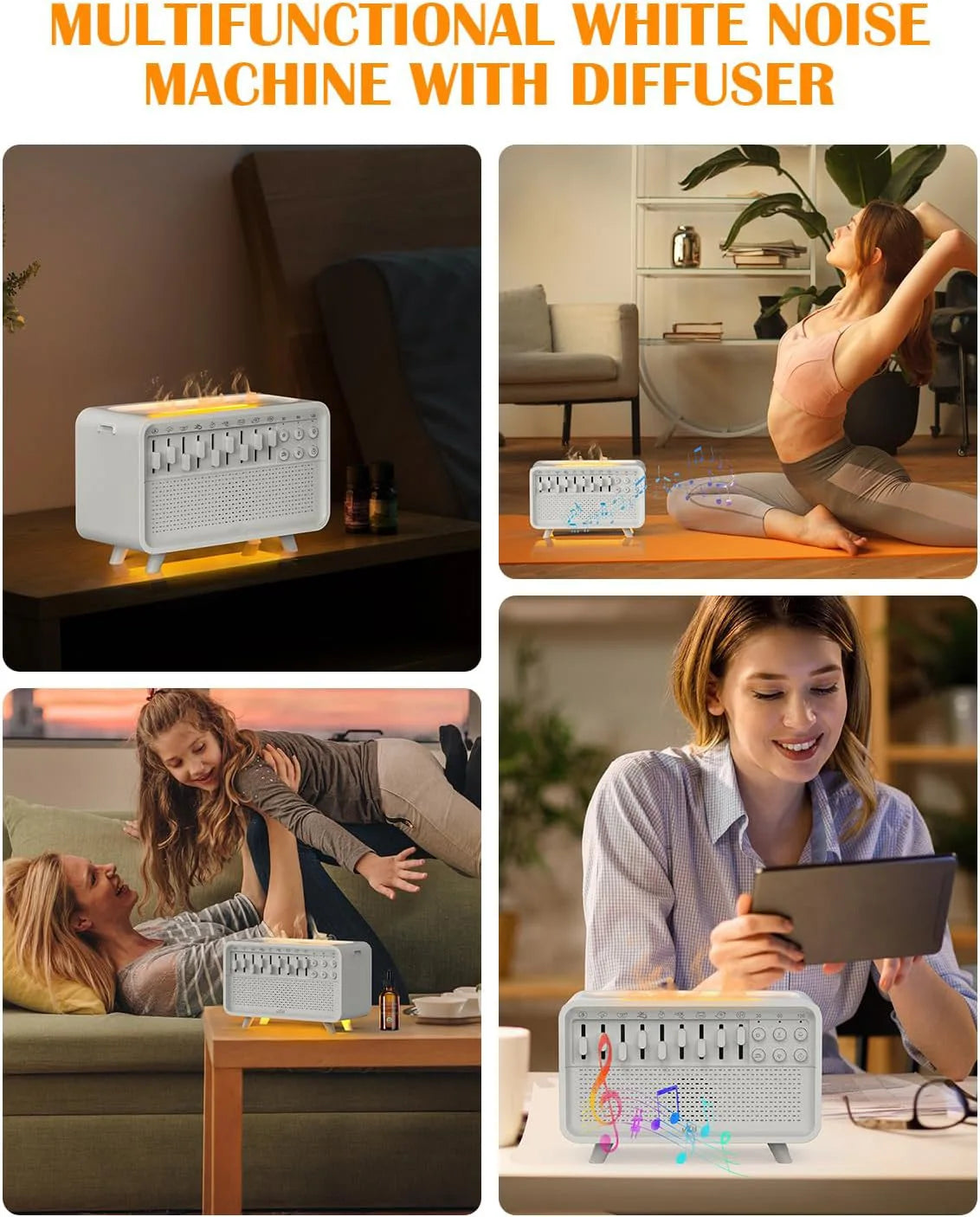 White Noise Machine Diffuser Air Aroma Diffuser Humidifier With 8 White Noise Adjustable, Night Light, Bluetooth Speaker