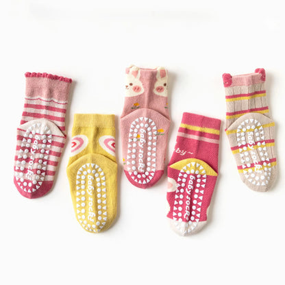 5 pairs of children's mid tube socks, spring and autumn adhesive point floor socks, playground anti slip socks, trampoline socks
