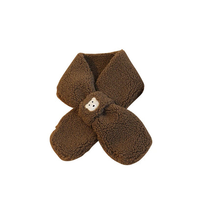 Bear Winter Baby Scarf Gloves Set Faux Lamb Wool Korean Warm Kids Neck Warmer Mittens Children Boys Girls Accessories 2-6Y