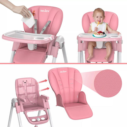 SEJOY Baby High Chair Infants Folding Convertible Removable Tray Adjustable Seat