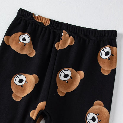 2-piece 2024 new autumn children's cute bear long-sleeved trousers suit boy leisure and comfortable home cover girl Joker pajama